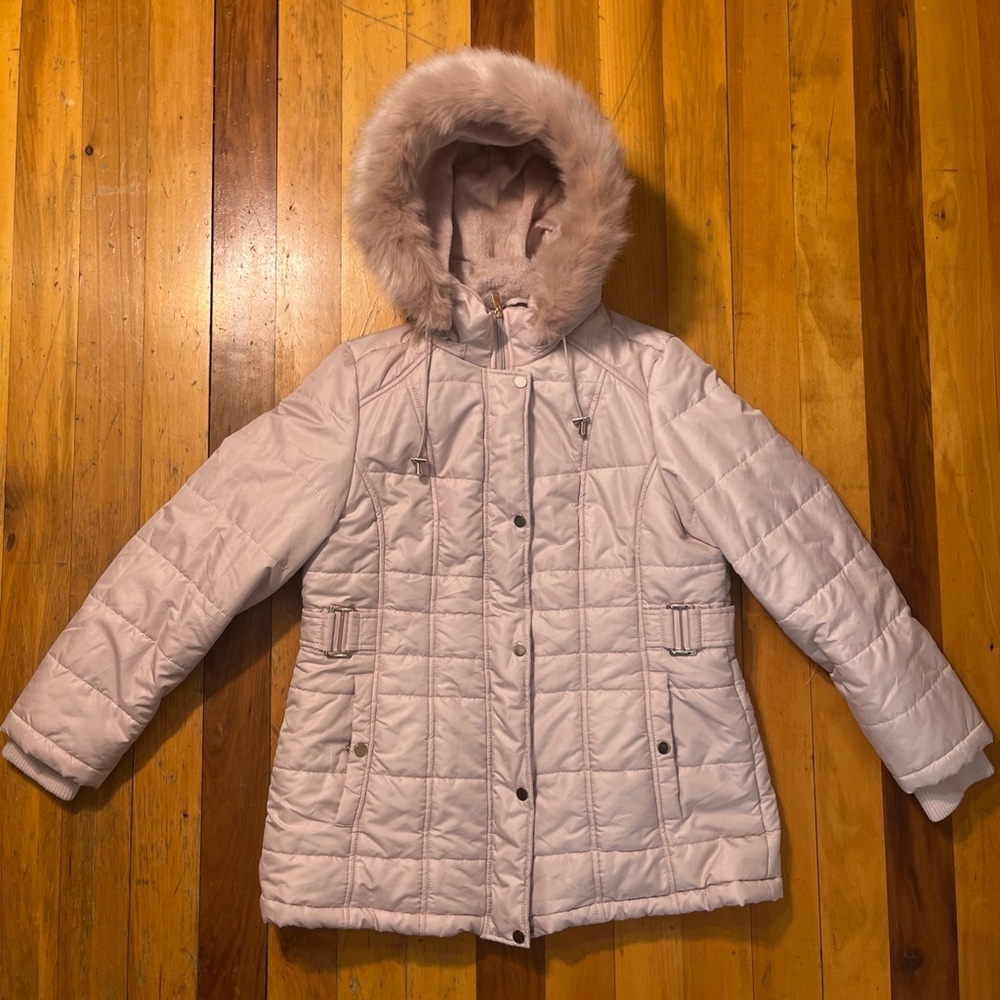 Liz Claiborne Women’s Winter Jacket Light Pink/Rose Size Faux Fur L Pre-Owned
